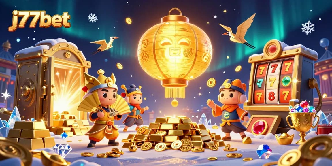 Experience thrilling gaming at j77bet with immersive 3D casino illustrations showcasing vibrant jackpots and engaging symbols.