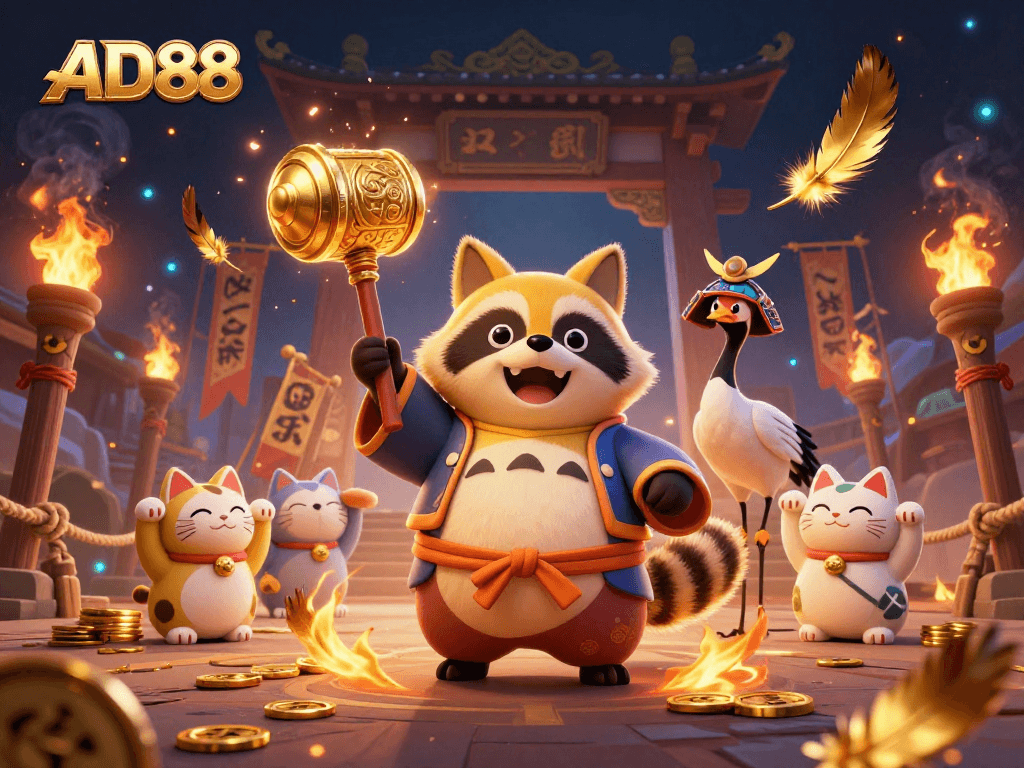 AD88 celebrates winning moments in a vibrant 3D illustration featuring lucky symbols and a joyous atmosphere.