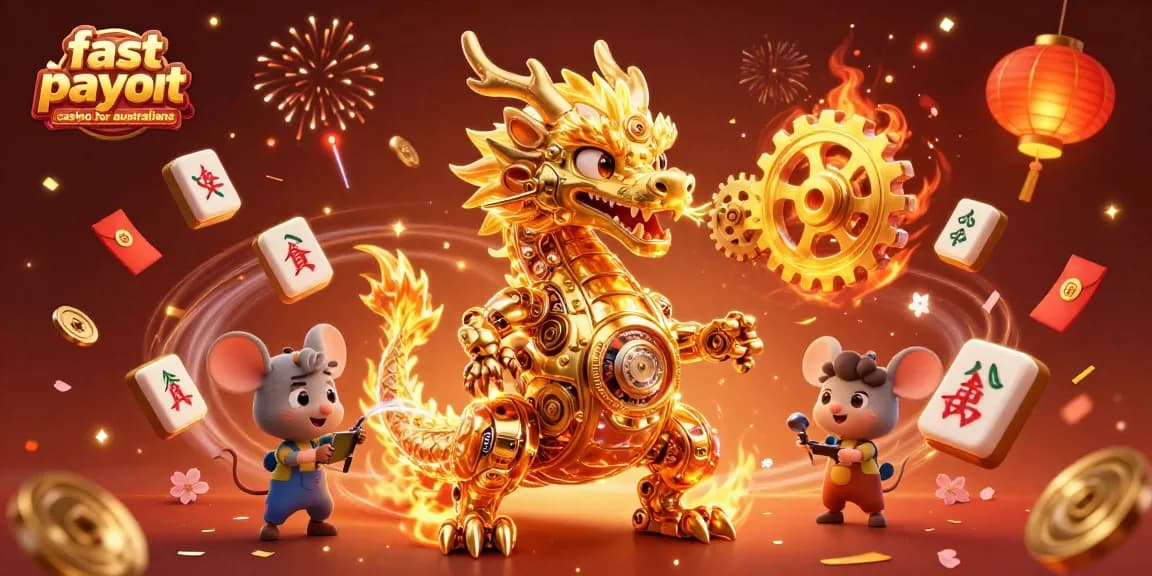 Experience the excitement of fast payout casinos for Australians in a vibrant 3D illustration filled with magical elements.