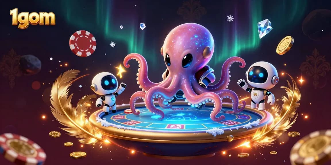 1gom features an alien octopus playing poker in a vibrant casino scene with dynamic elements.