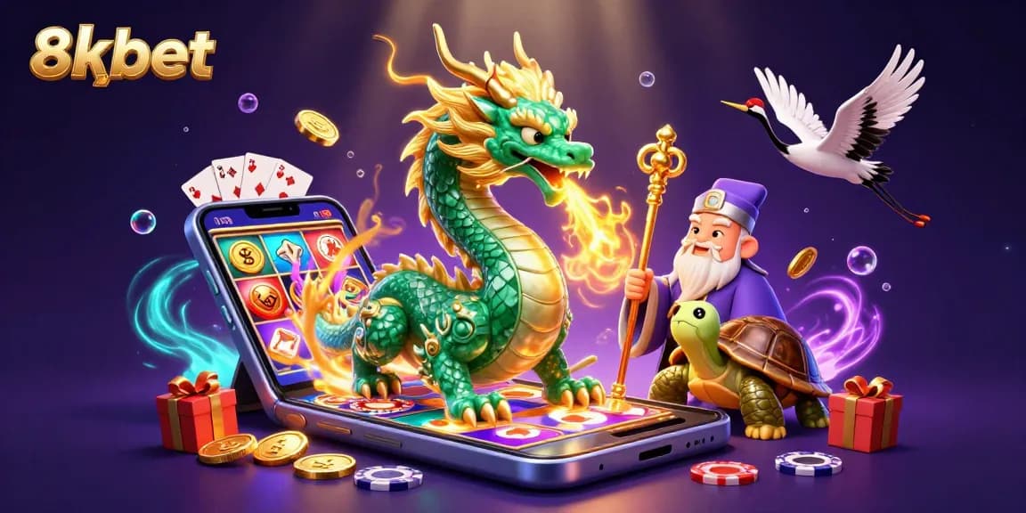 Experience the thrill of winning with 8xbet as a majestic emerald jade dragon breathes fire amidst vibrant casino elements.