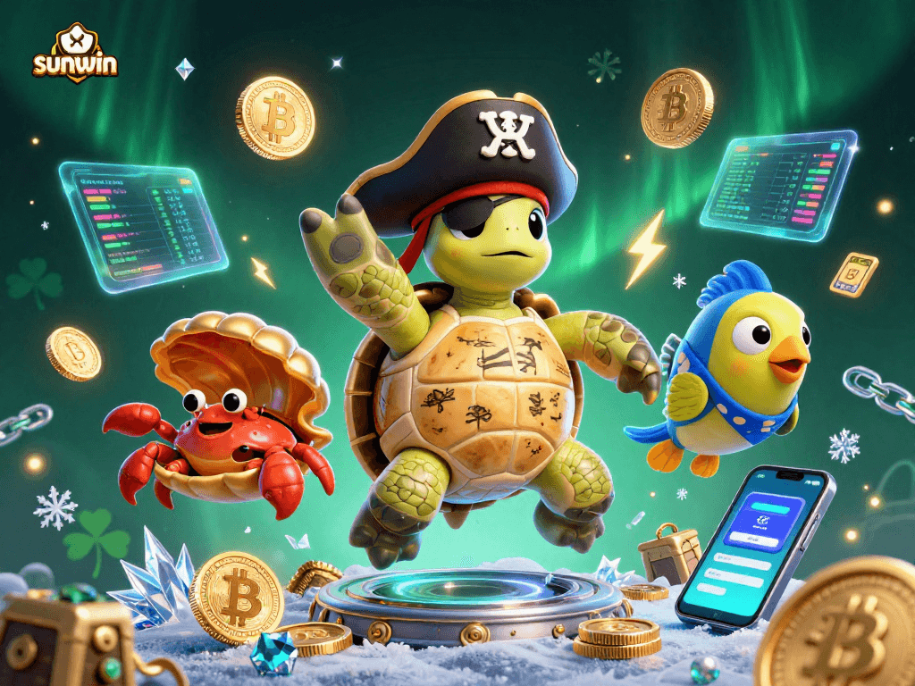 Engage in thrilling sunwin gaming with a vibrant pirate-themed 3D scene filled with treasures.