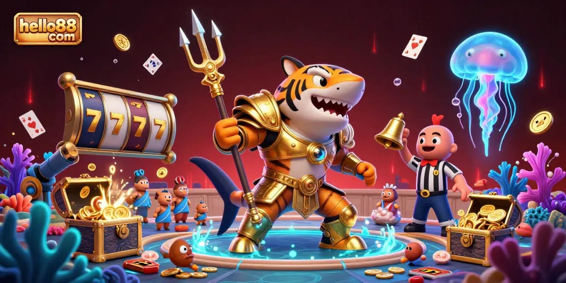 Engage with thrilling games at hello88 com, featuring an exciting underwater casino scene with dynamic elements.