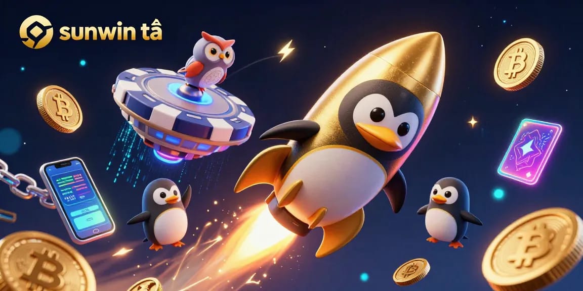 Experience exciting gameplay with sunwin tải featuring a golden penguin amidst rich casino elements.
