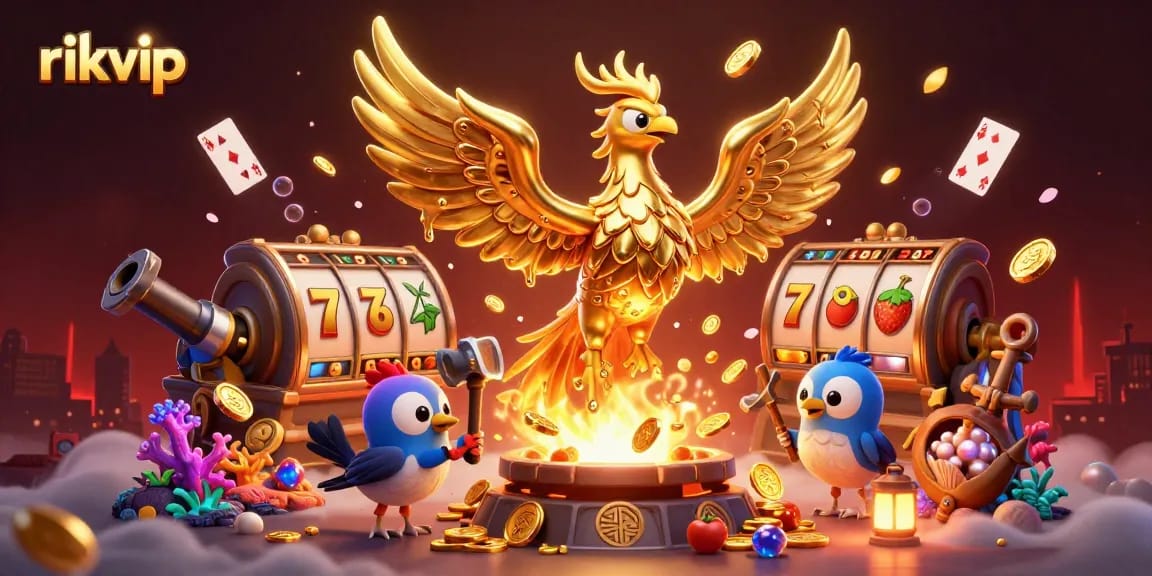 Experience the thrilling gameplay at rikvip with a dynamic golden phoenix and exciting slot elements.