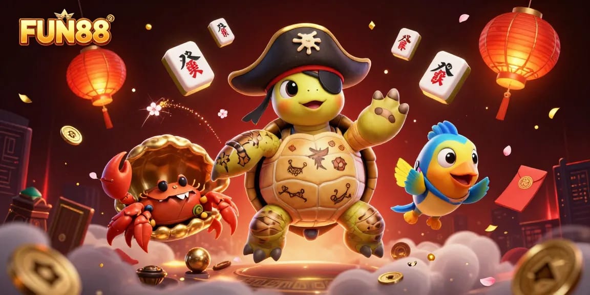 Engage with FUN88's exciting pirate-themed casino adventure featuring vibrant 3D characters and treasures.
