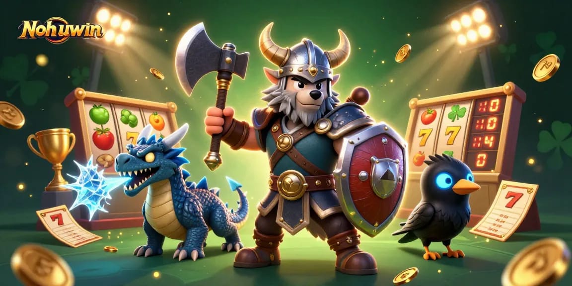 Nohuwin engages players with dynamic slots gameplay, featuring vibrant characters and casino elements.