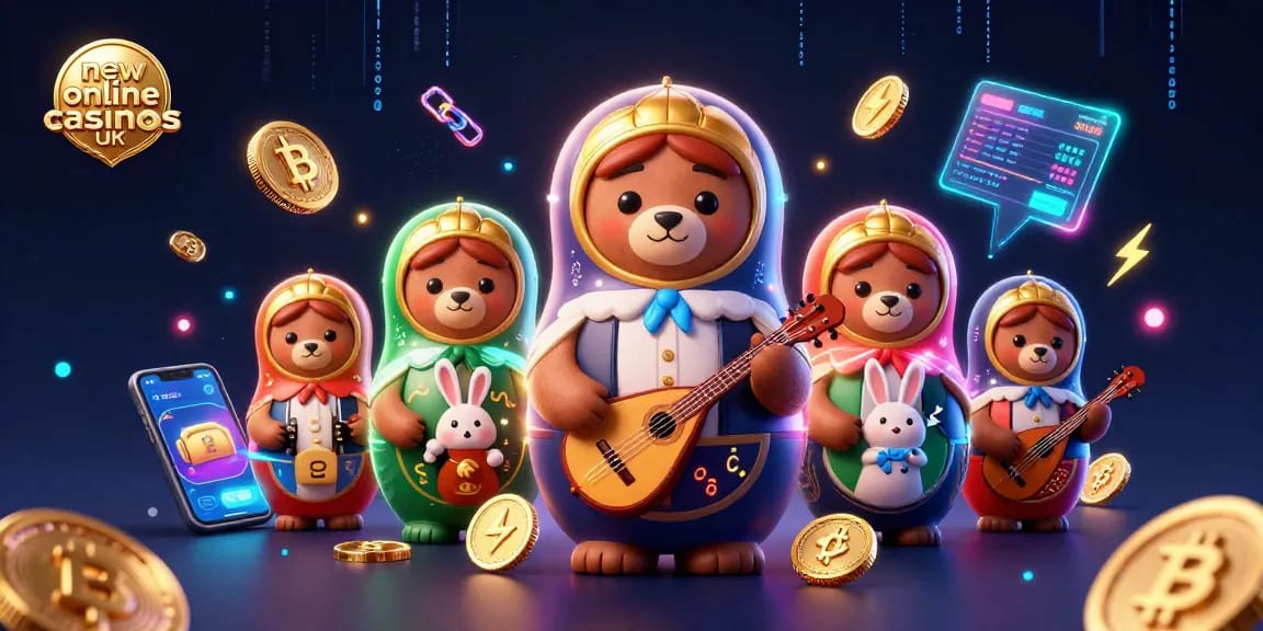 Play at new online casinos UK with vibrant characters and crypto-themed elements