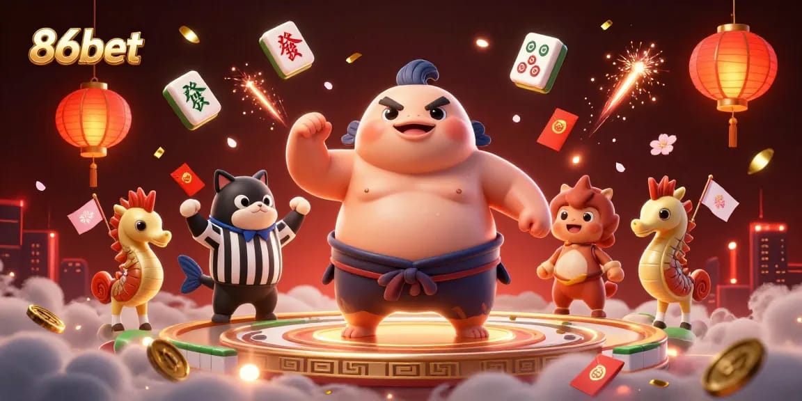 Experience thrilling gameplay at 86bet with a vibrant underwater casino scene featuring a blowfish in a sumo belt.