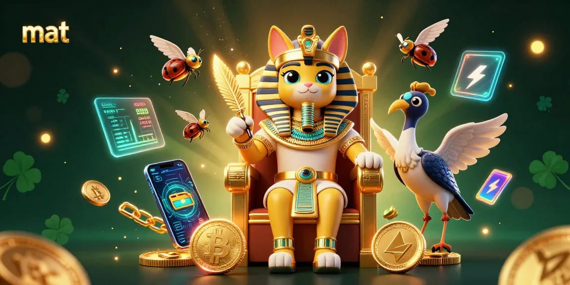 Experience thrilling gambling vibes with mat in an engaging 3D casino scene featuring a pharaoh cat.