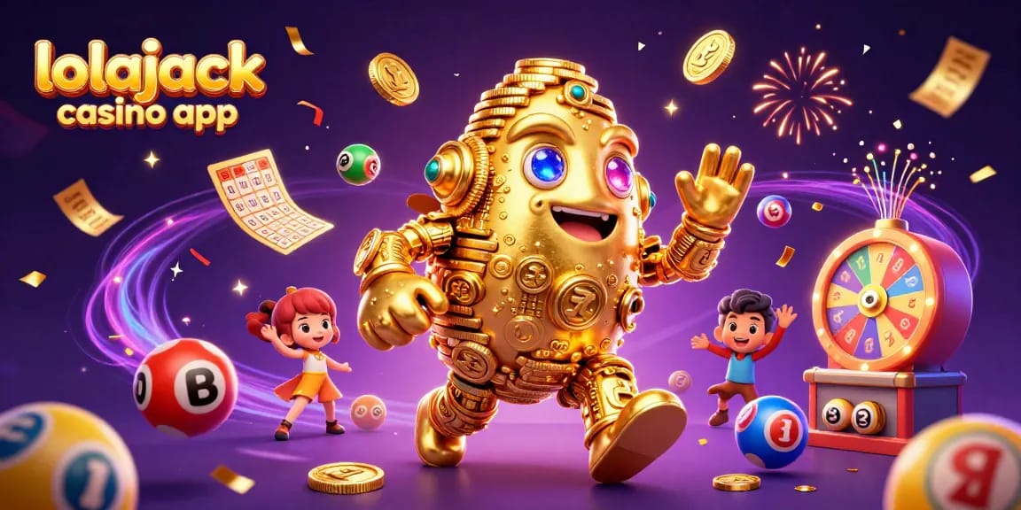 Experience the thrill of games with the lolajack casino app illustrated in a vibrant 3D scene filled with excitement.