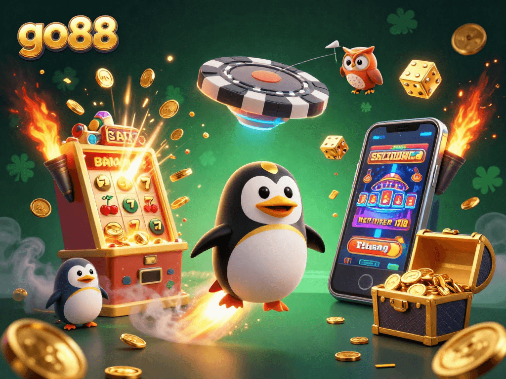 Experience thrilling wins at go88 with dynamic 3D casino illustration showcasing exciting game elements.