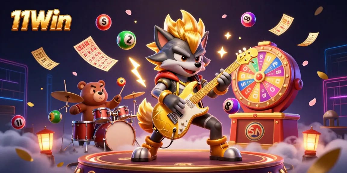 Experience thrilling gaming with 11Win as lively characters and vibrant lottery elements create excitement.
