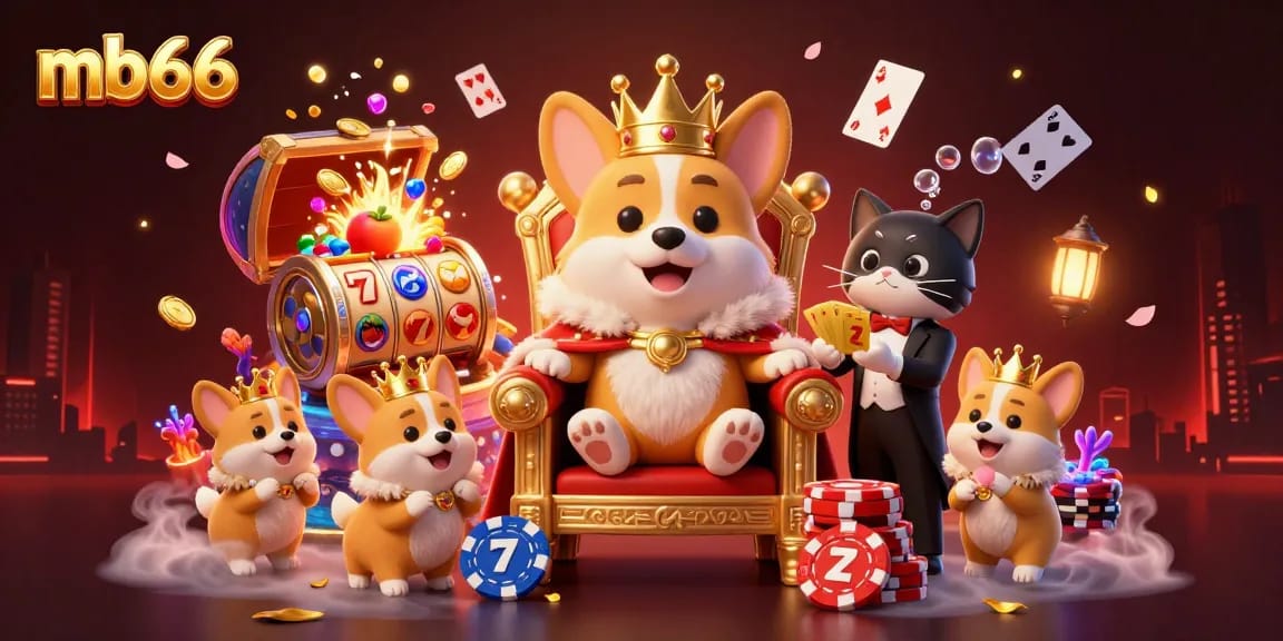 Experience the thrill of mb66 casino action with cartoon characters surrounded by slot game elements.