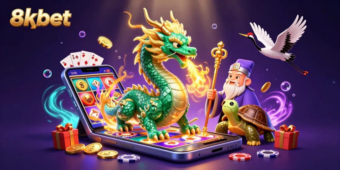 Experience the thrill of winning with 8xbet as a majestic emerald jade dragon breathes fire amidst vibrant casino elements.