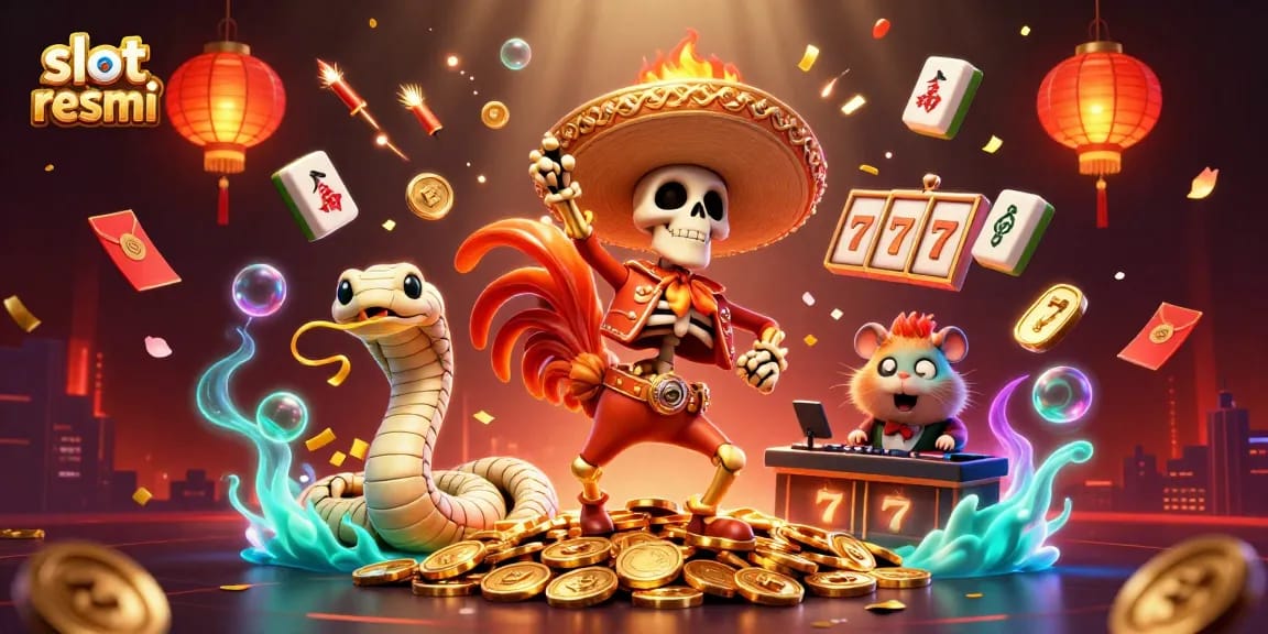 Experience thrilling spins with slot resmi featuring animated characters in a vibrant casino scene.