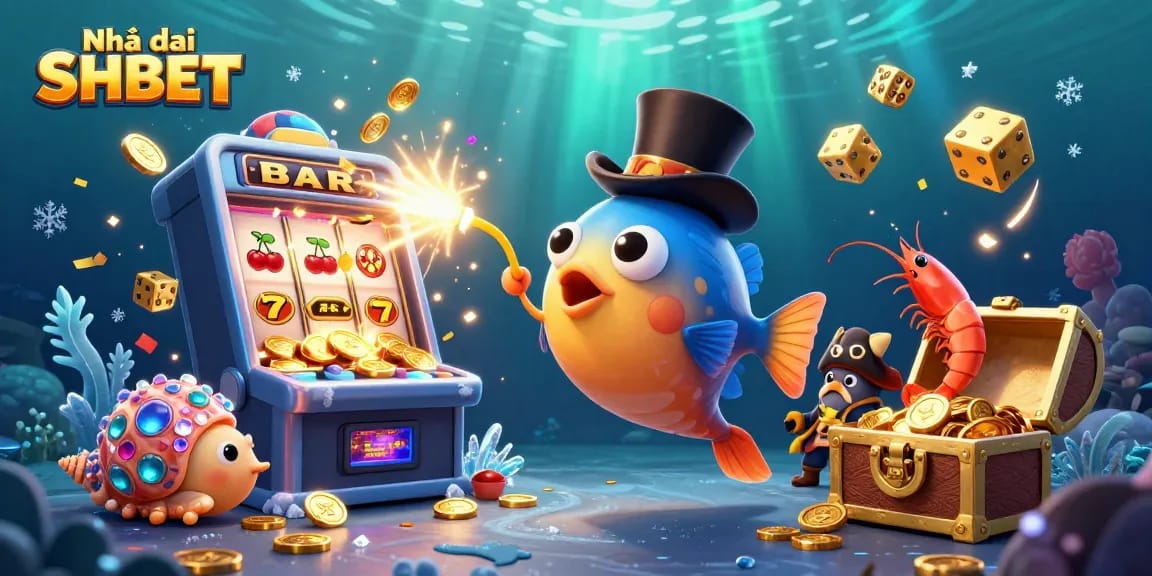 Engage in thrilling action at Nhà cái SHBET with cartoon characters and dynamic casino elements.