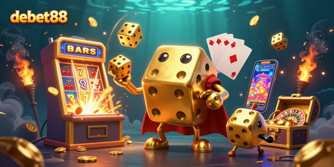 Experience debet88 with a vibrant, dynamic 3D casino scene showcasing interactive gaming elements.