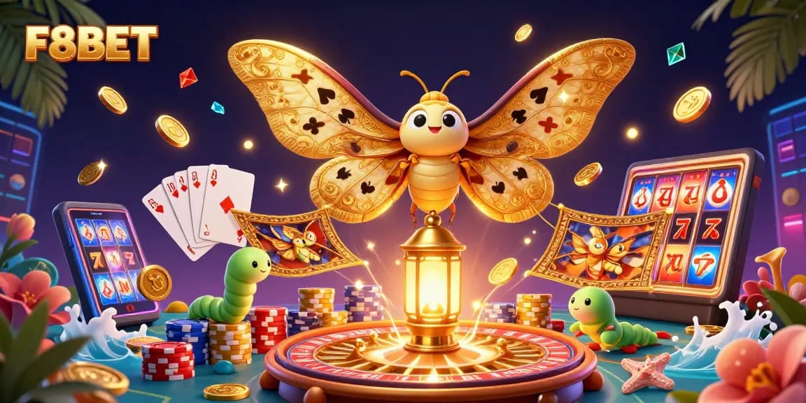 Immerse in the vibrant F8BET online casino realm with dazzling golden visuals and immersive gaming elements.