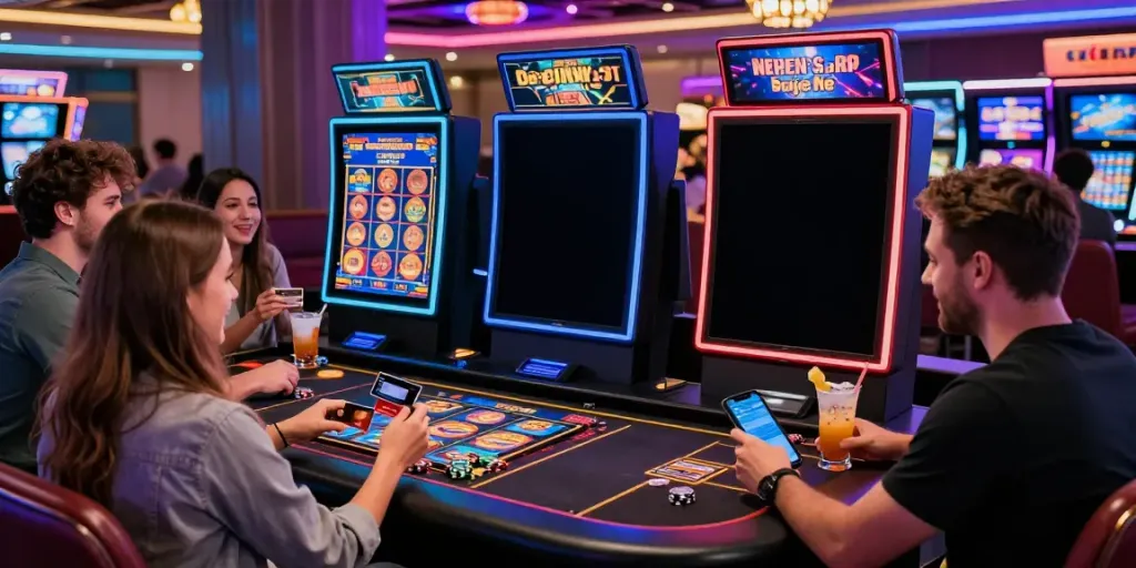 Players enjoying the excitement of a credit card casino with vibrant games and lively atmosphere.