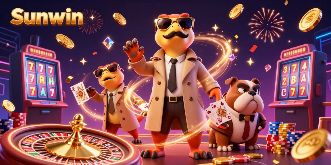 Sunwin features playful raptors in a trench coat attempting to enter a VIP casino, showcasing a lively gaming atmosphere.