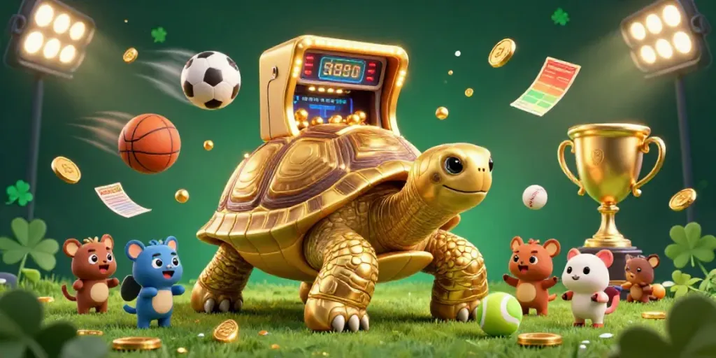 Engage with the thrilling 888b sports betting experience in a vibrant 3D scene filled with dynamic gaming elements.