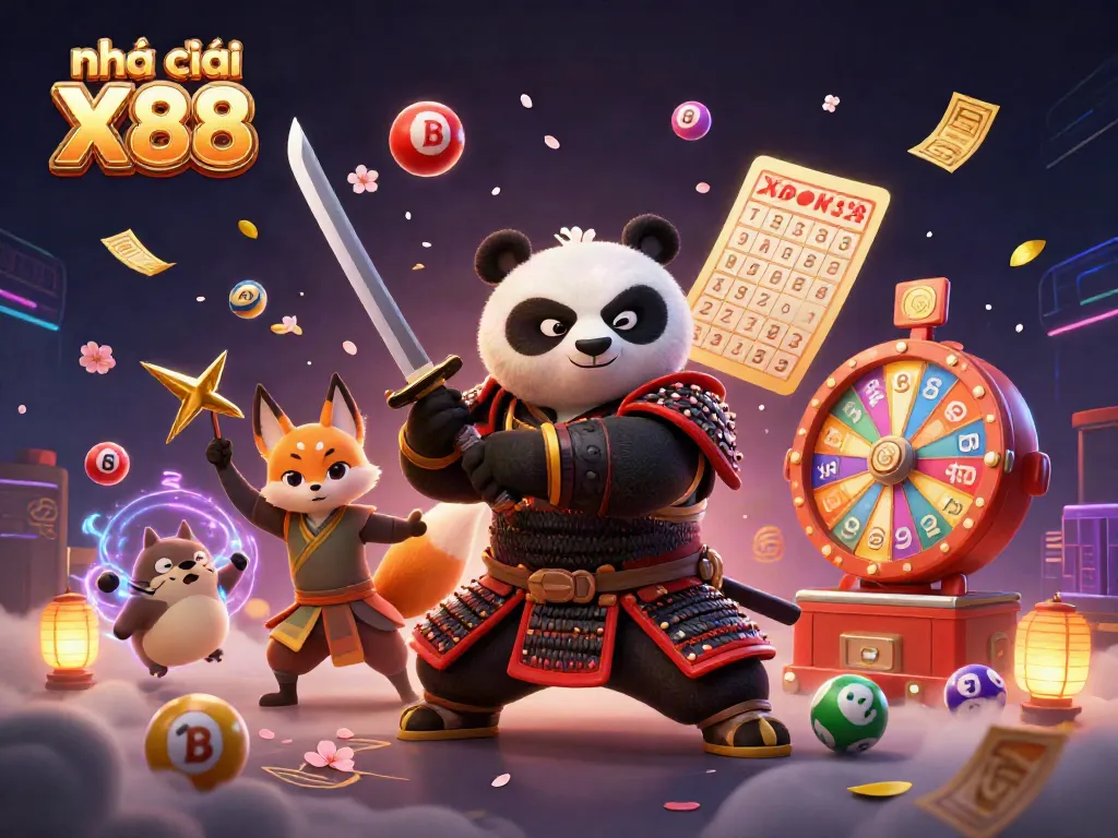 Engage with Nhà cái X88's thrilling features in a vibrant 3D casino illustration