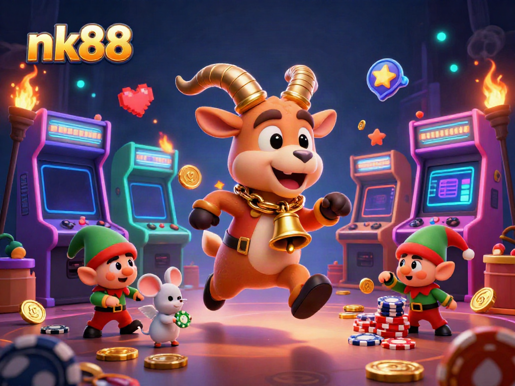 Experience the thrill of nk88 with Krampus, the angel mouse, and mischievous gremlins in a festive casino.