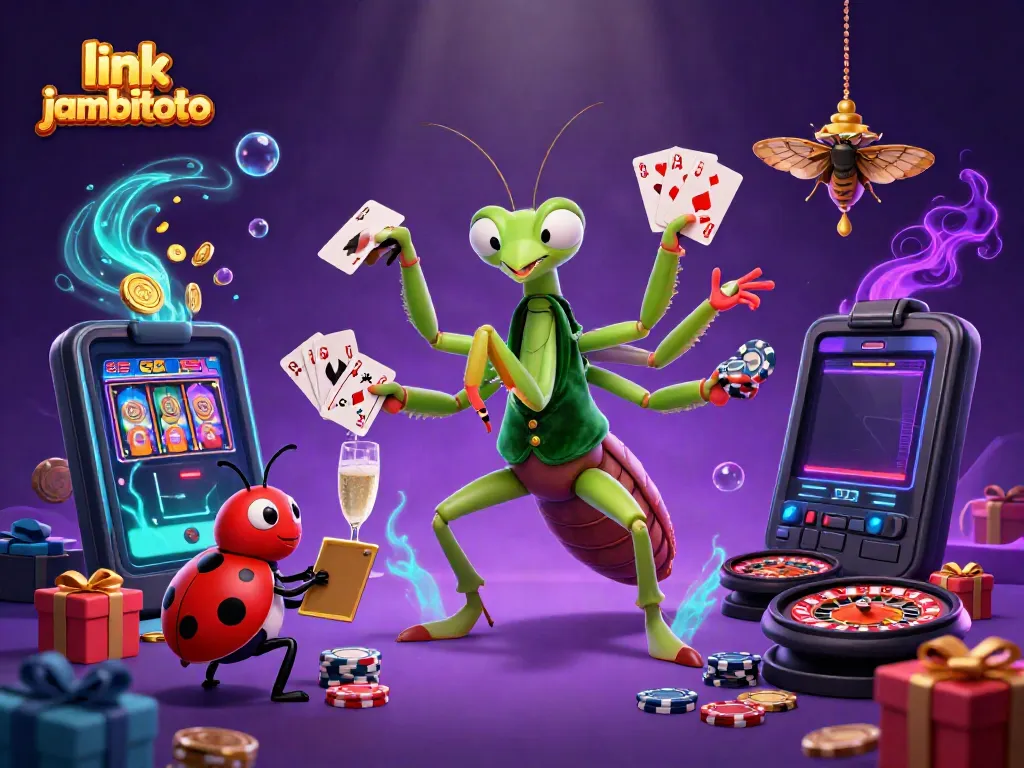 Experience excitement with link jambitoto as 3D characters deal cards and pour celebratory drinks in a vibrant casino scene.