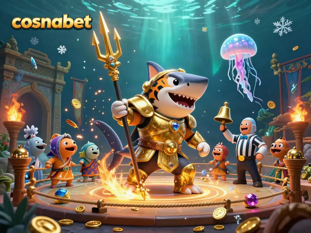 Experience cosmobet's vibrant casino scene with a fierce tiger shark and dynamic underwater elements.