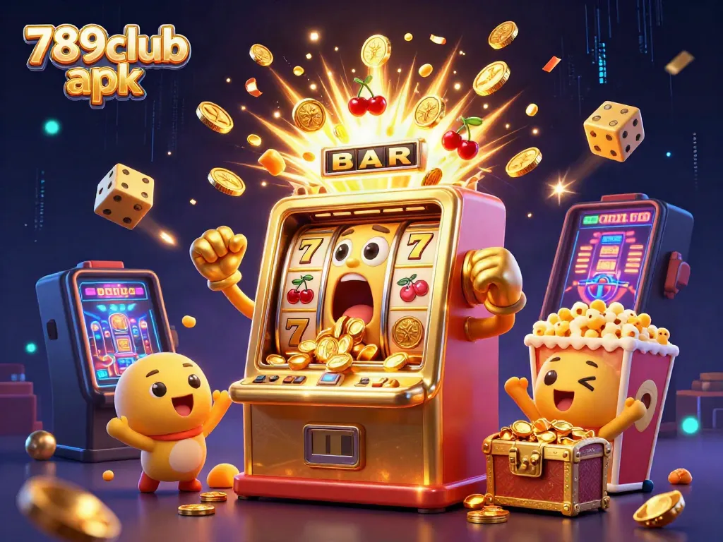 Experience the excitement of 789club apk with golden slot machines hitting jackpots and celebrating!