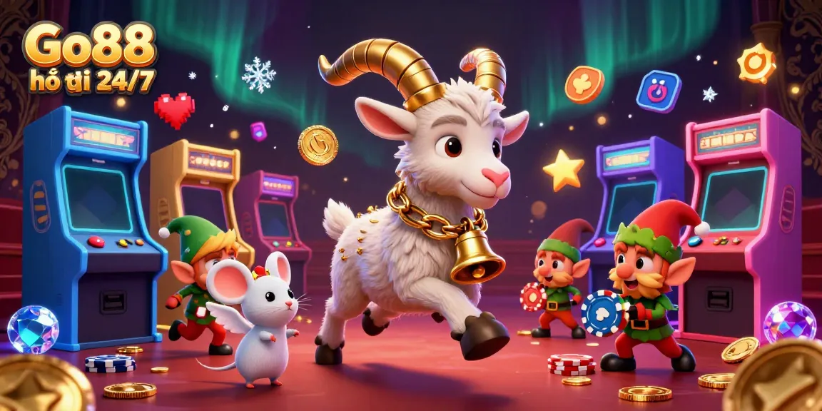 Engage in gaming fun with Go88 hỗ trợ 24/7 as festive characters fill a vibrant casino scene.