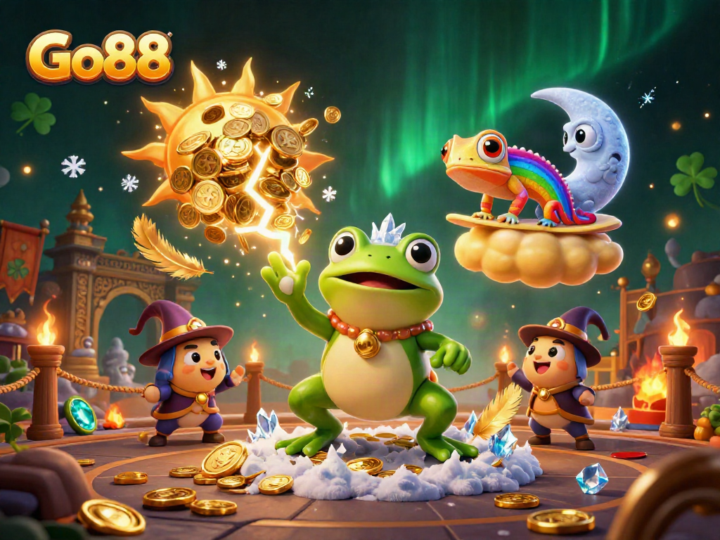 Experience thrilling gameplay at Go88 with vibrant characters in a dynamic casino scene.