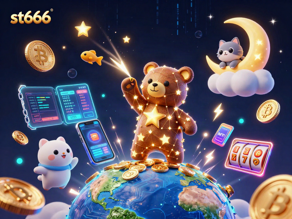 Engage with st666 as a vibrant online casino featuring animated characters and crypto elements.
