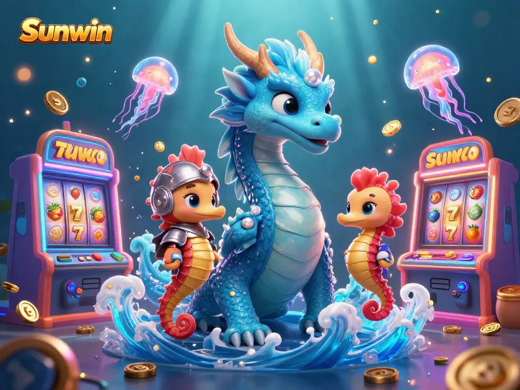 Engage with Sunwin's thrilling casino adventure featuring a majestic dragon and casino elements.