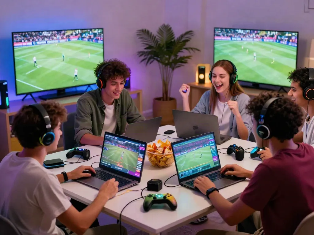 Group of friends enjoying DA88 online gaming experience together.