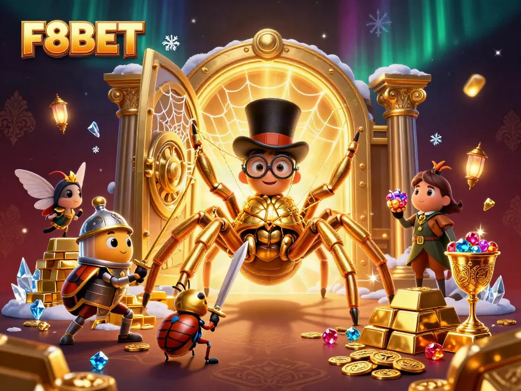 Experience F8BET's dynamic casino adventure with a brave beetle knight and a golden tarantula.