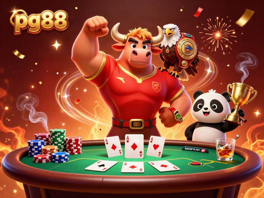 Win big at pg88 casino with fun characters celebrating a poker victory!