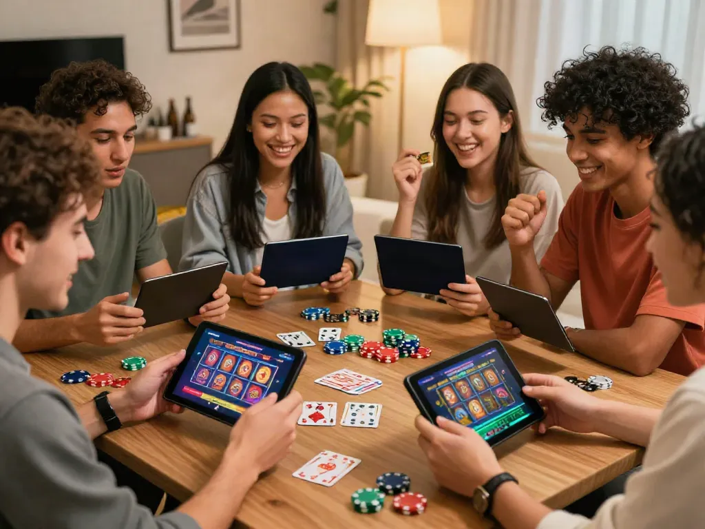 Friends enjoying a game at casinos that accept credit cards on their smartphones.