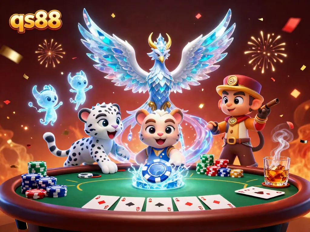 Experience thrilling wins with qs88's icy phoenix and poker fun in this vibrant casino scene.