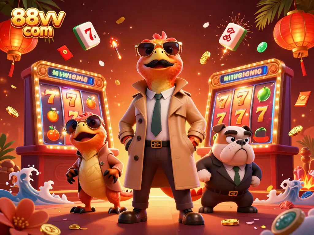 Experience thrilling gameplay at 88vv com with our vibrant casino illustration featuring dynamic slot reels.