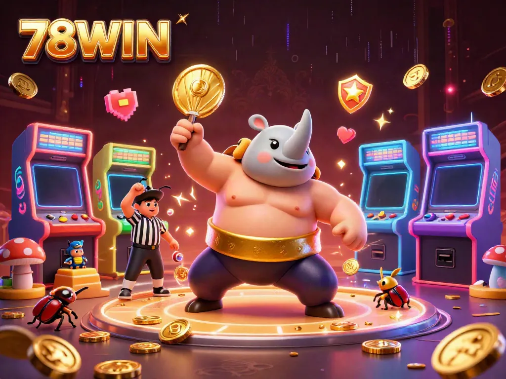 Experience the excitement and winning potential of 78WIN as a sumo beetle champion triumphs in a colorful casino world.