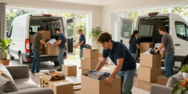House Clearance Edinburgh team sorting belongings with care in a well-lit living room.