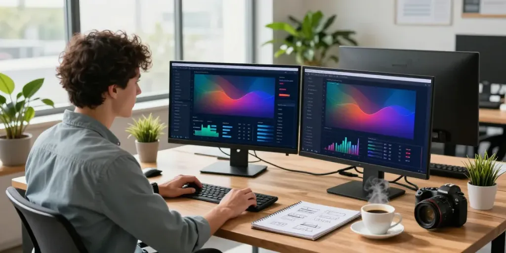 Content strategist analyzing instant indexing strategies in a modern workspace.